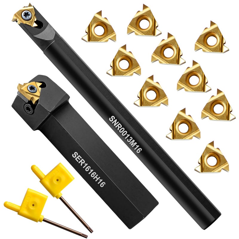 IWONGO Metal Lathe Cutting Tools - 1/2" and 5/8" Threading Tool Holder Boring Bars with 10pcs Indexable Carbide Inserts 16IR 16ER for Turning Threading Boring Lathe Cutting - Image 1